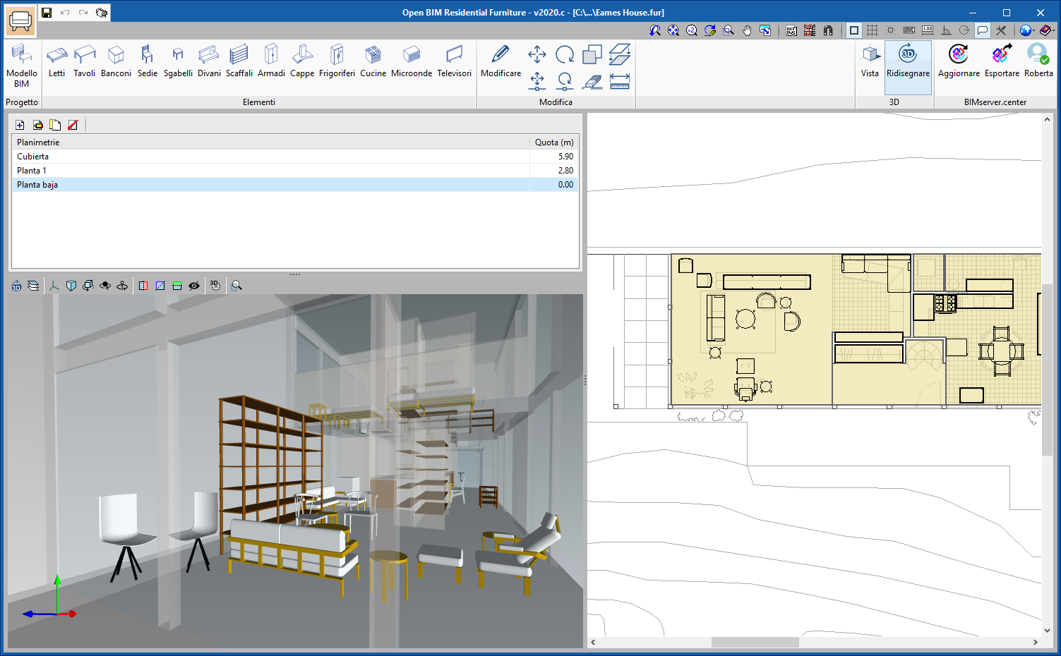 Open BIM Residential Furniture. Interfaccia dell’applicazione