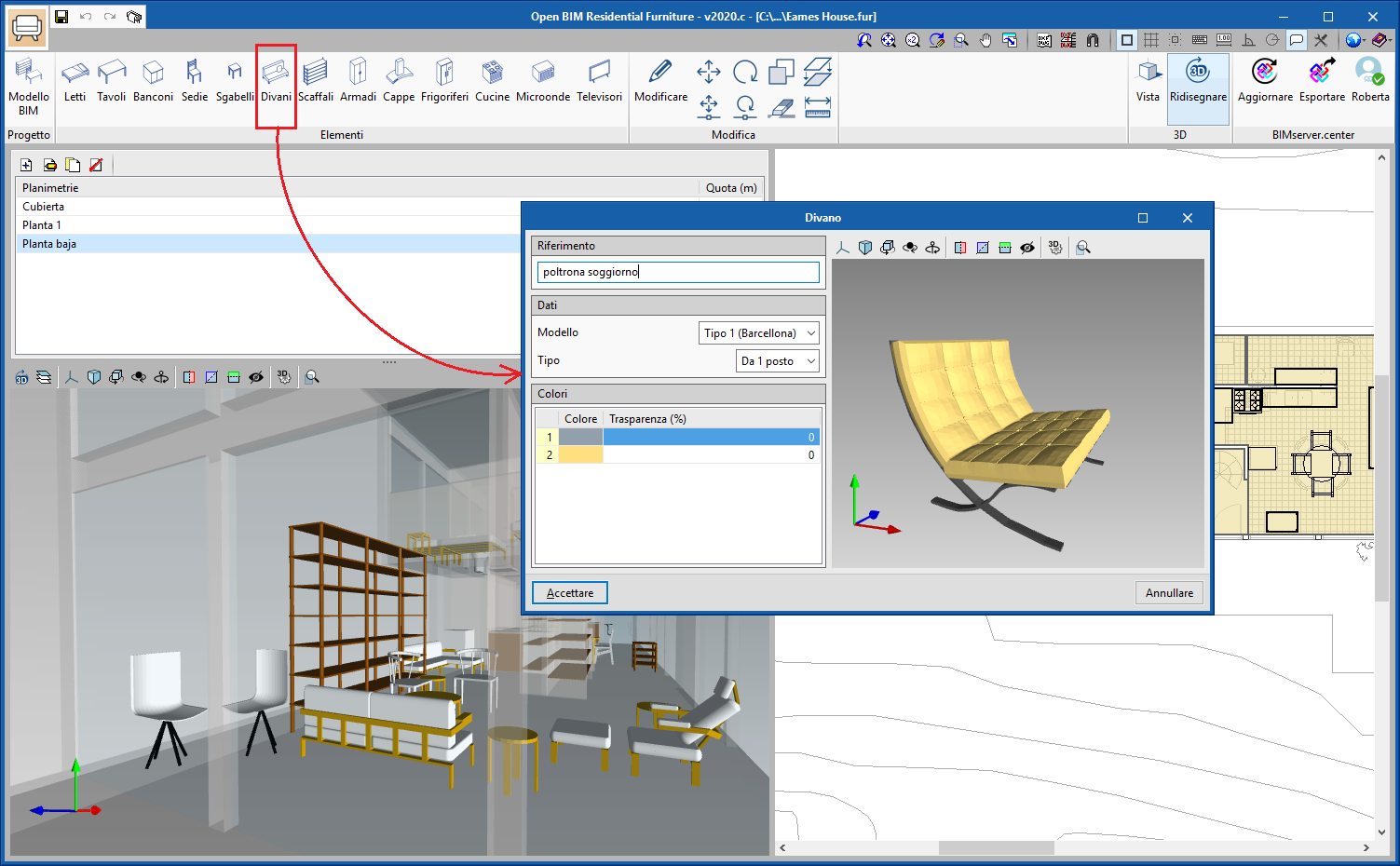 Open BIM Residential Furniture. Interfaccia dell’applicazione